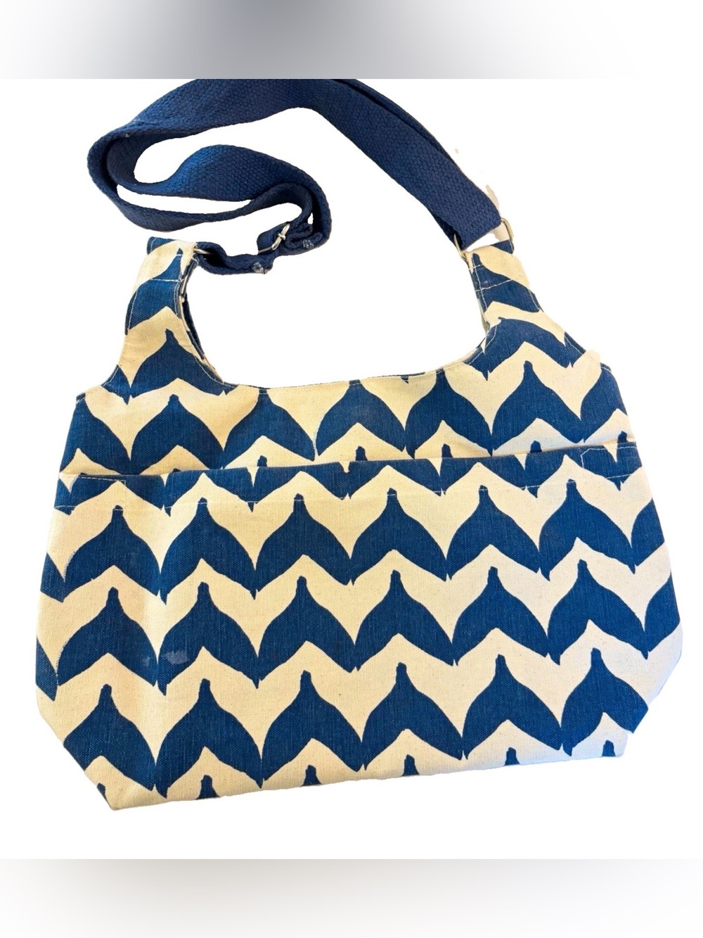 Navy whale tail beachy coastal Canvas Shoulder Bag